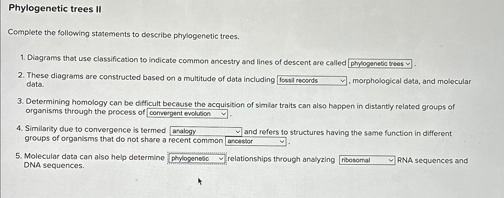 Solved Phylogenetic trees IIComplete the following | Chegg.com