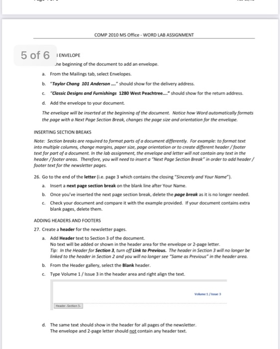 COMP 2010 MS Office - WORD LAB ASSIGNMENT Word Lab | Chegg.com