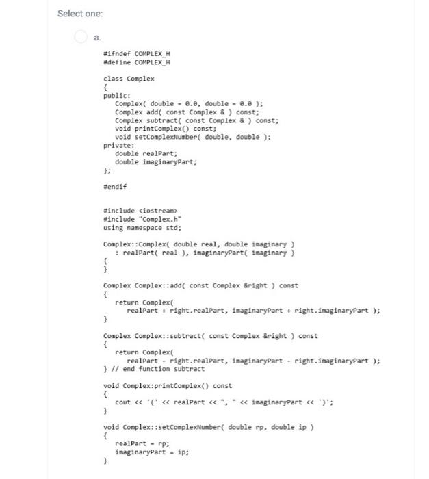 Solved Question 3 Create a class called Complex for | Chegg.com