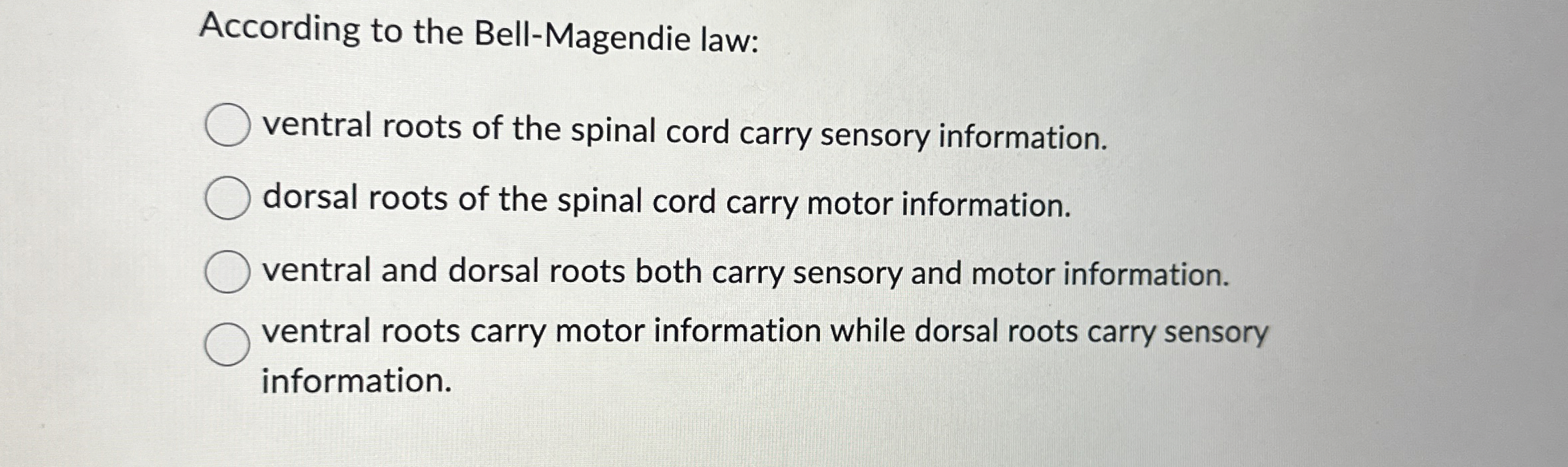 Solved According to the Bell-Magendie law:ventral roots of | Chegg.com