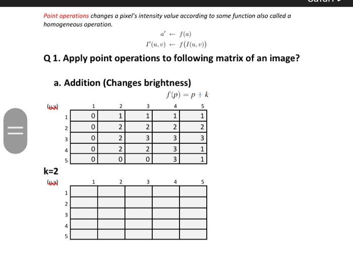 Solved Point operations changes a pixel's intensity value | Chegg.com