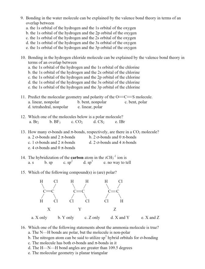 Solved 9. Bonding in the water molecule can be explained by | Chegg.com