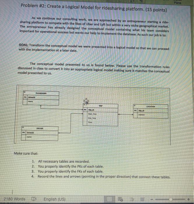 Pane Problem #2: Create a Logical Model for | Chegg.com
