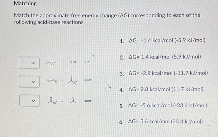 Solved Matching Match the approximate free energy change | Chegg.com