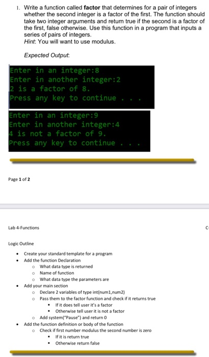 Solved 1. Write a function called factor that determines for | Chegg.com