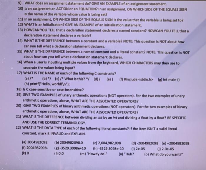 Solved 9) WHAT does an assignment statement do? GIVE AN | Chegg.com