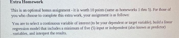 Solved This is an optional bonus assignment - it is worth 10 | Chegg.com