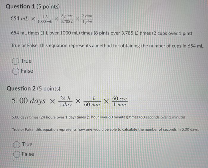Solved Question 1 5 Points 654 Ml X X 1000 Ml 8 Pints Chegg Com