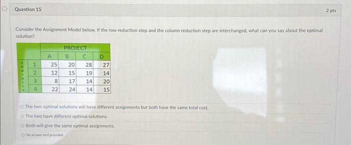 in assignment model row reduction is referred to as