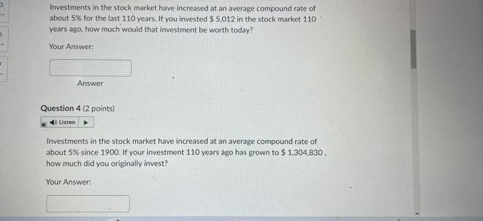 Solved 3 5 D Investments in the stock market have increased | Chegg.com