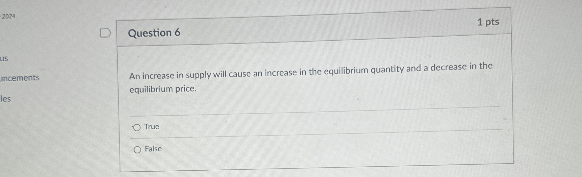 Solved 2024Question 61 ﻿ptsAn increase in supply will cause | Chegg.com