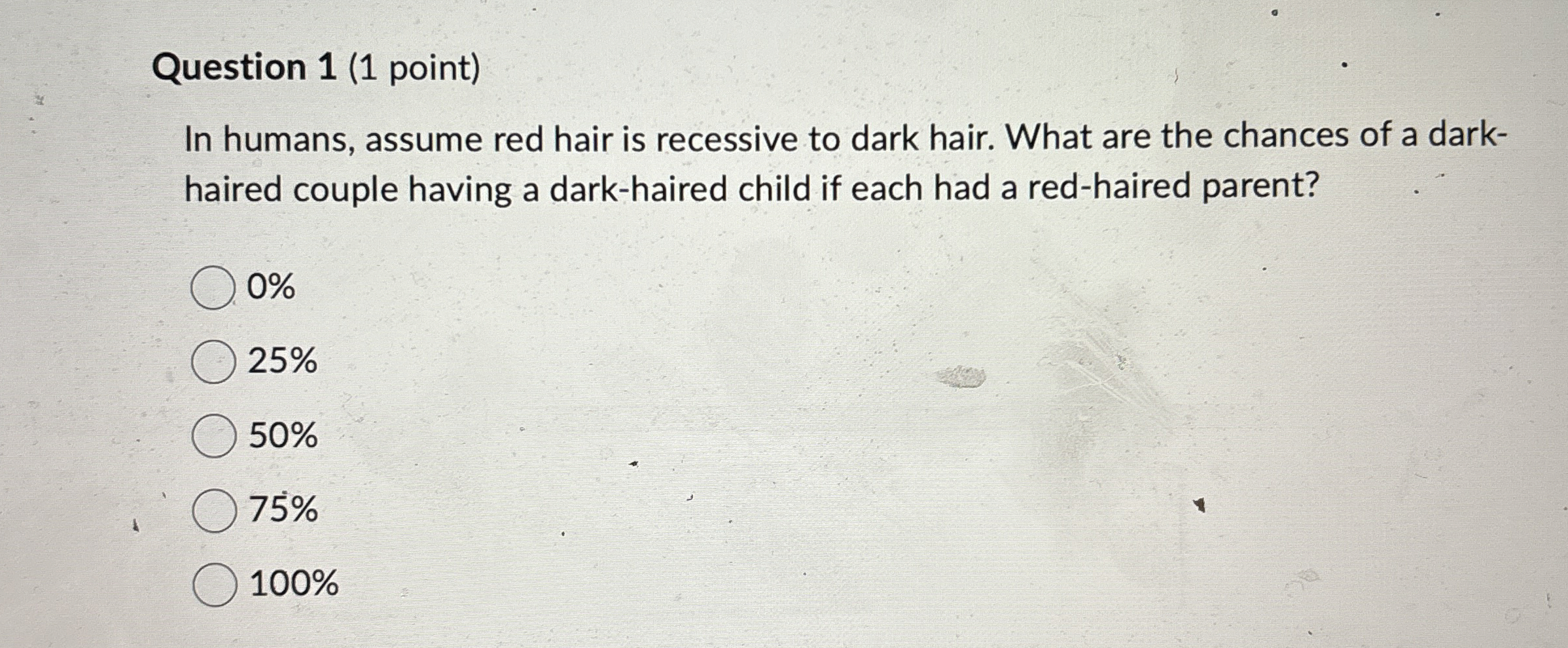 Solved Question 1 (1 ﻿point)In humans, assume red hair is | Chegg.com