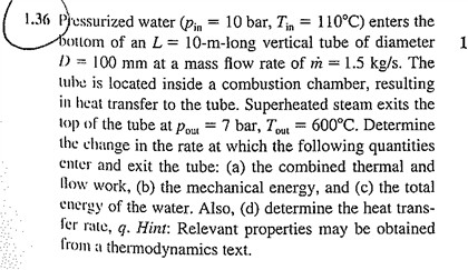 Solved Pressurized Water Pin 10 Bar Tin 110 Degree Chegg Com