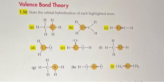 Solved 1.56 State the orbital hybridization of each | Chegg.com