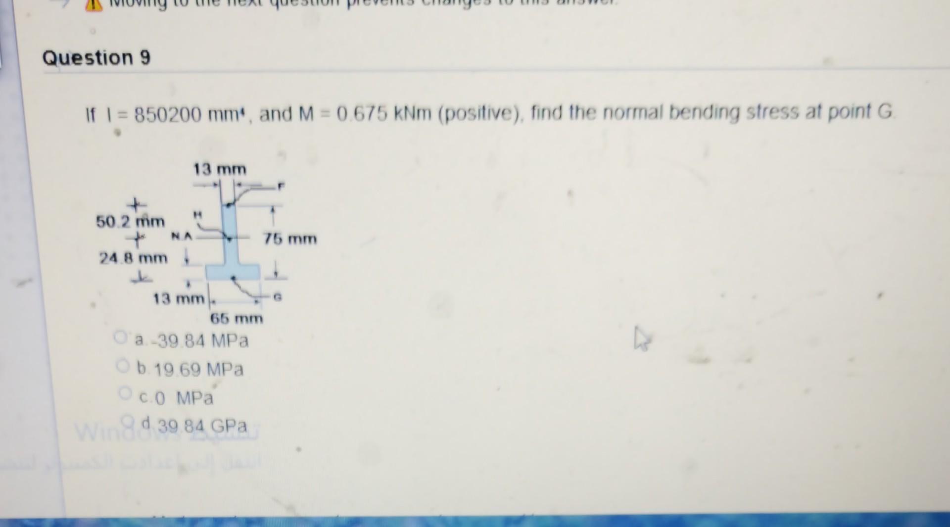 Solved Find the Normal bending stress at point | Chegg.com
