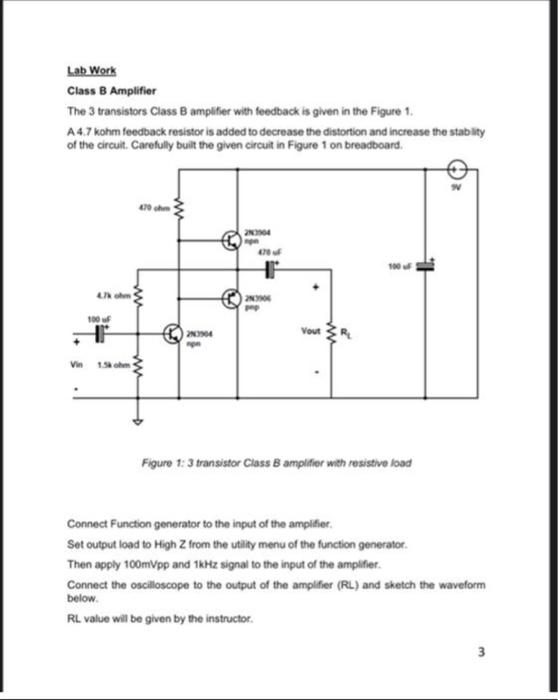 Solved Lab Work Class B Amplifier The 3 Transistors Class B | Chegg.com