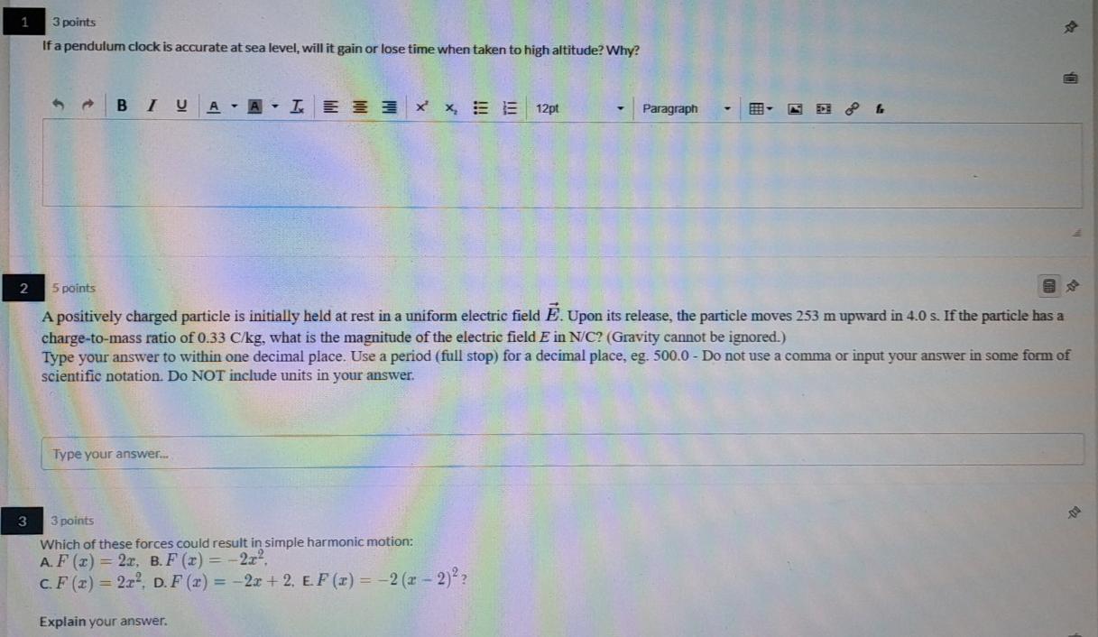 Solved 1 3 points If a pendulum clock is accurate at sea