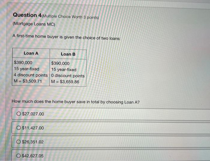 Solved Question 2(Multiple Choice Worth 3 points) (Mortgage | Chegg.com