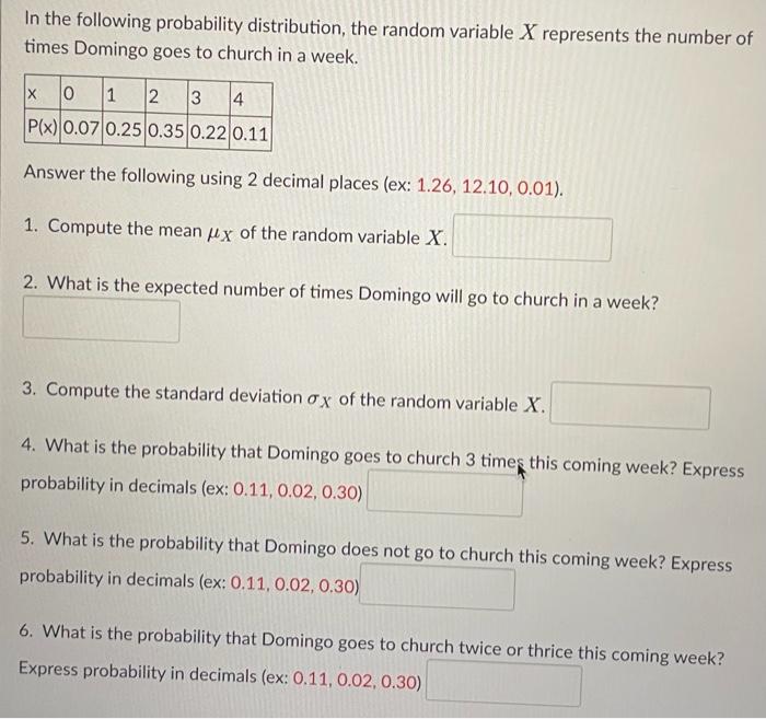 Solved In the following probability distribution, the random | Chegg.com