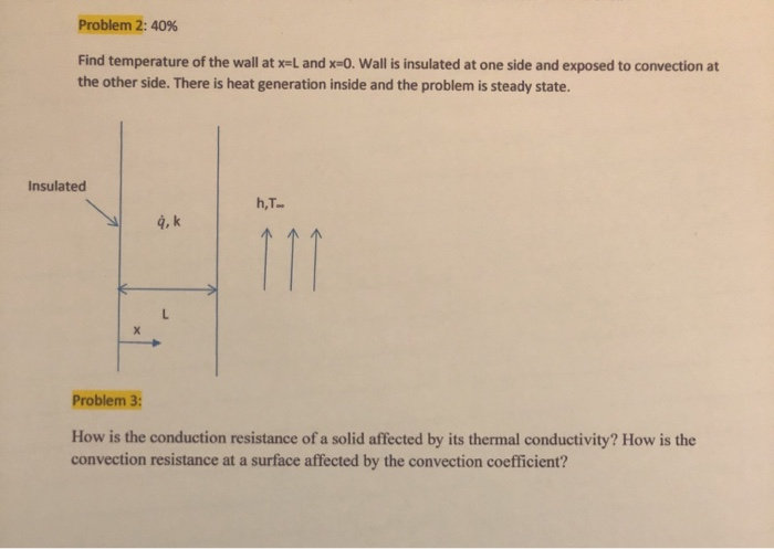 Solved Problem 2: 40% Find temperature of the wall at x=L | Chegg.com