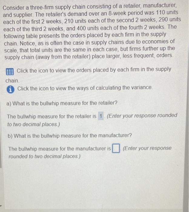 Solved Consider A Three-firm Supply Chain Consisting Of A | Chegg.com