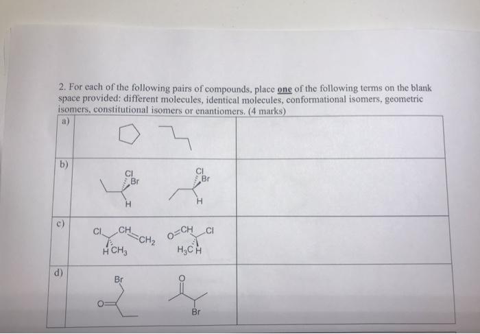 Solved 2. For each of the following pairs of compounds. | Chegg.com