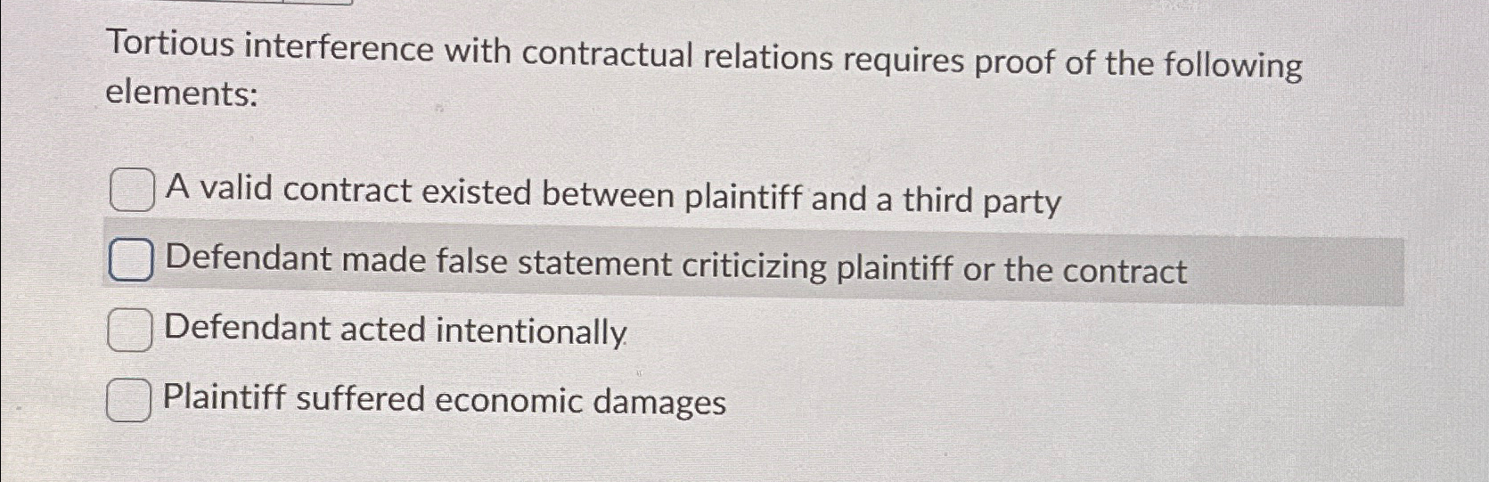 Solved Tortious interference with contractual relations | Chegg.com