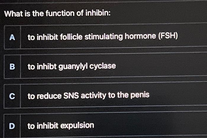 Solved What is the function of inhibin: A to inhibit | Chegg.com