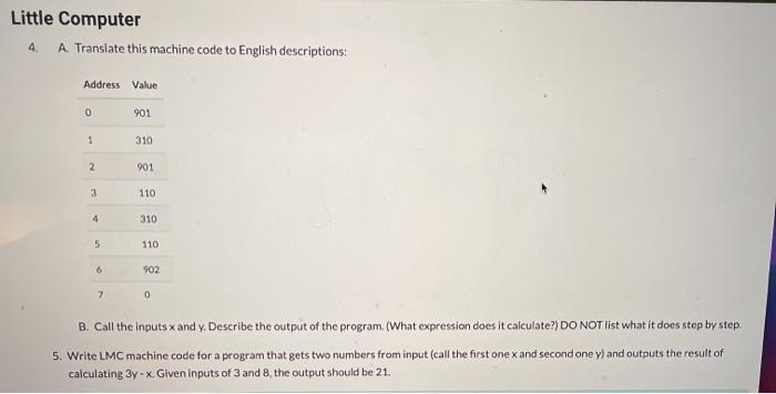Little Computer A Translate This Machine Code To Chegg Com