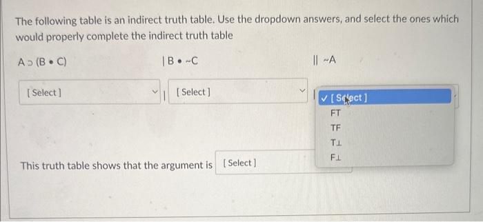 The Following Table Is An Indirect Truth Table. Use | Chegg.com