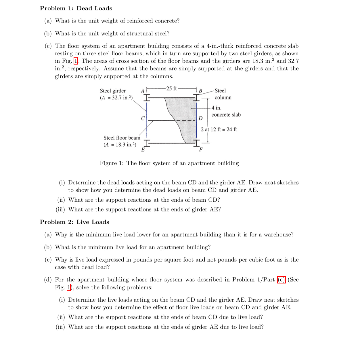 Solved Problem 1: Dead Loads(a) ﻿What is the unit weight of | Chegg.com