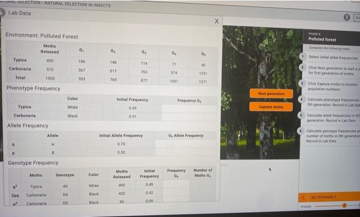 TURAL SELECTION NATURAL SELECTION IN INSECTS Lab Data | Chegg.com