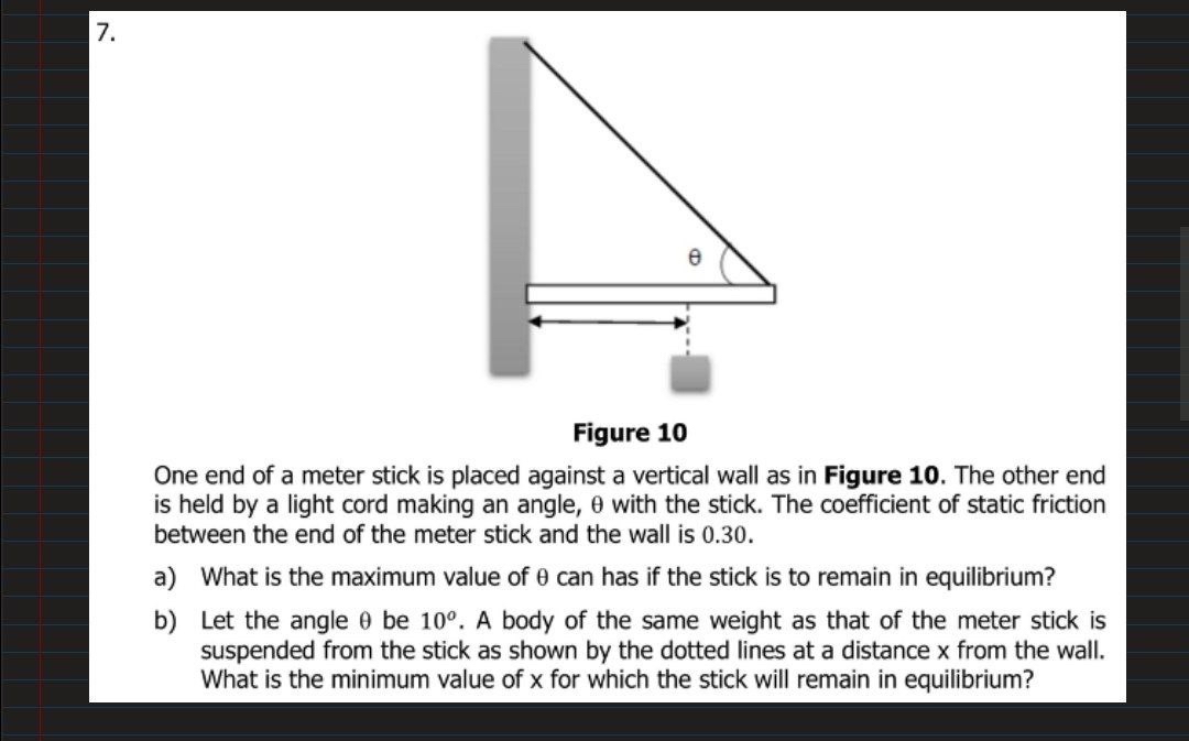Solved Figure 10One end of a meter stick is placed against a | Chegg.com
