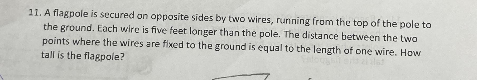 Solved A flagpole is secured on opposite sides by two wires, | Chegg.com