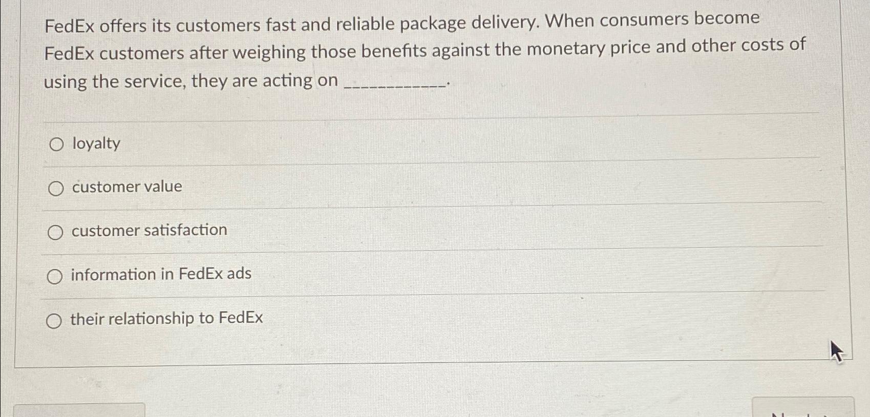 Solved FedEx offers its customers fast and reliable package | Chegg.com