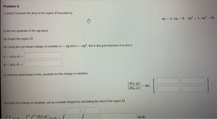 Solved Problem 9. (1 point) Compute the area of the region D | Chegg.com
