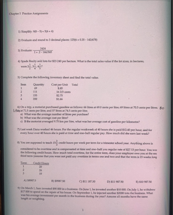 Solved Chapter 1 Practice Assignments 1) Simplify: 98 - 5) 