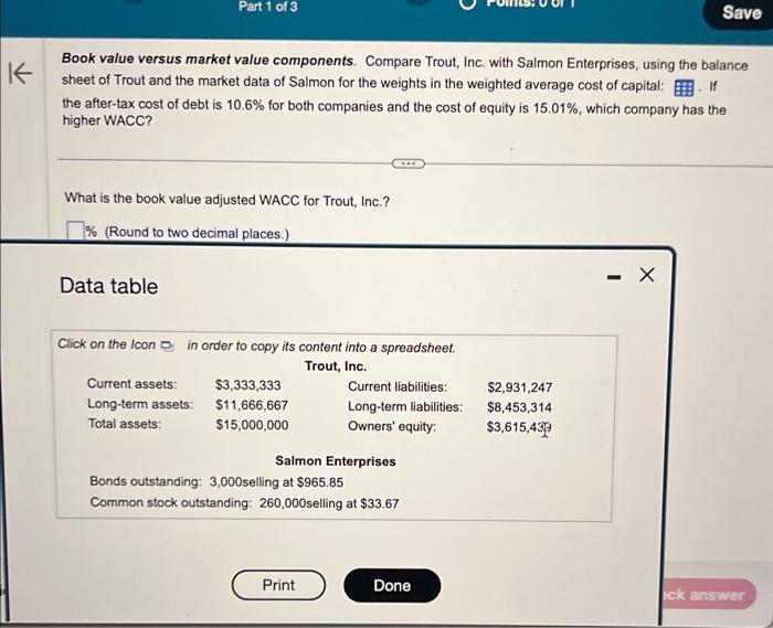 Solved Book value versus market value components. Compare