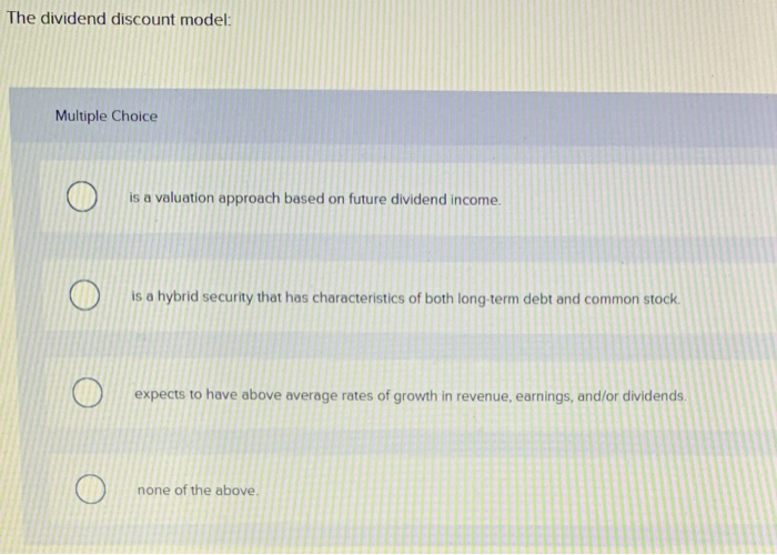 Solved The Dividend Discount Model Multiple Choice Is A Chegg