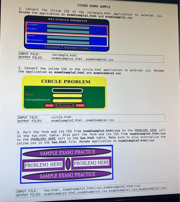 Solved CIS385 EXAM2 SAMPLE 1. Convert the inline CSS of the | Chegg.com