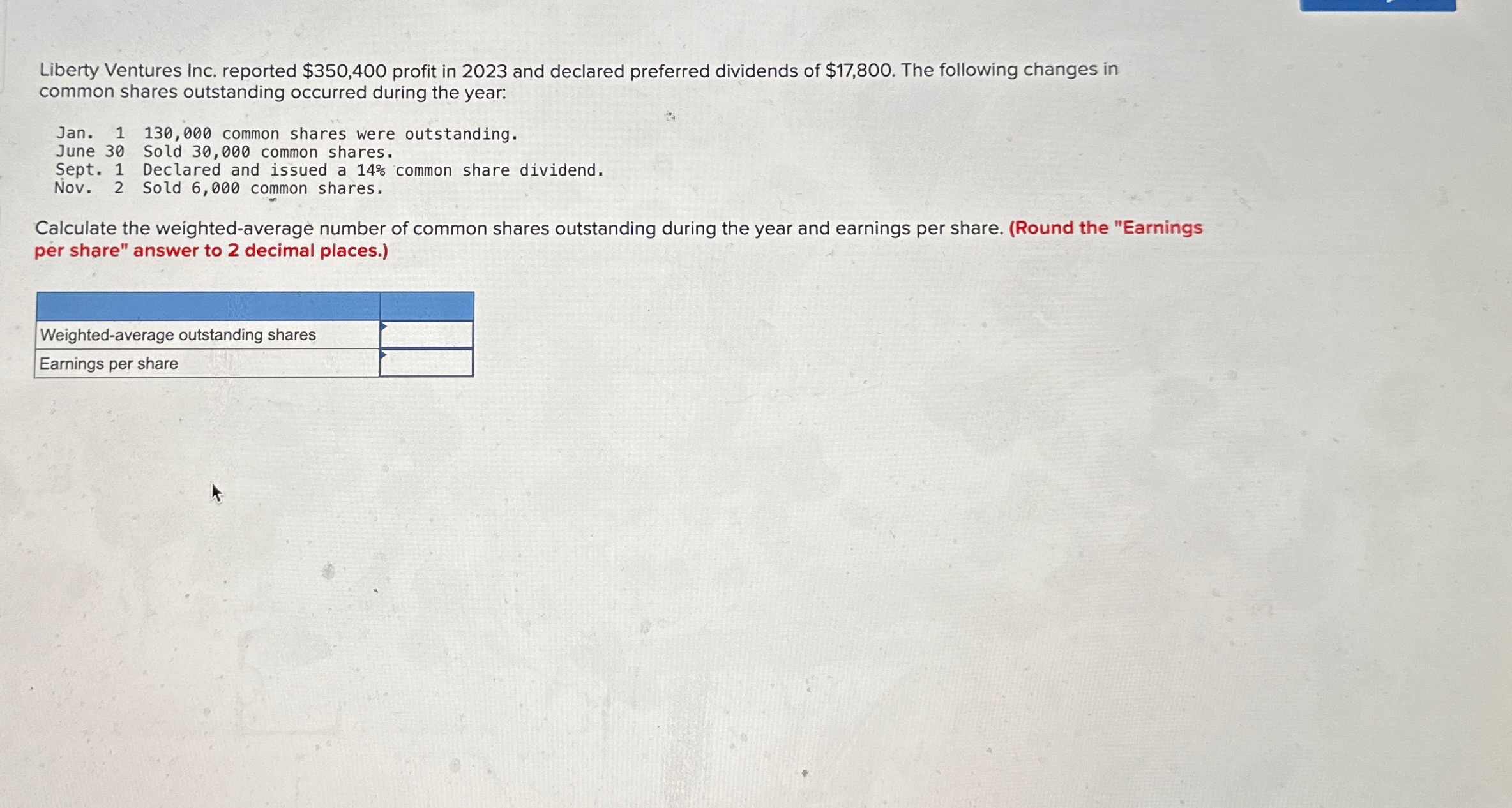 Solved Liberty Ventures Inc. reported $350,400 ﻿profit in | Chegg.com