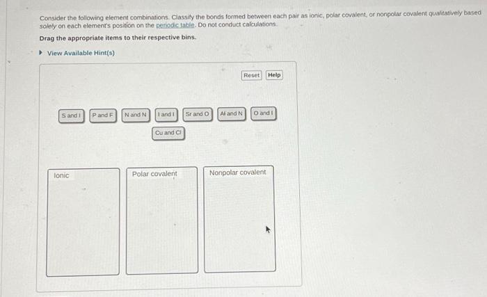 Solved Consider the following element combinations. Classify | Chegg.com