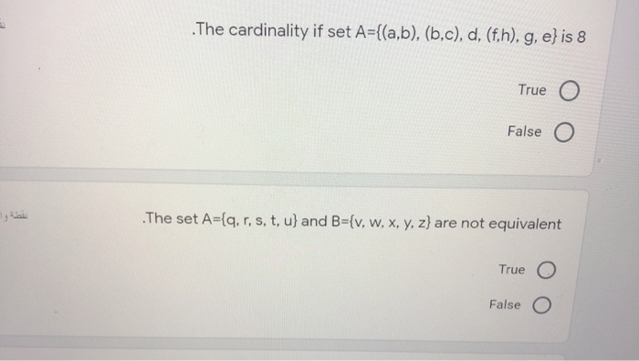 Solved The Cardinality If Set A A B B C D F H Chegg Com