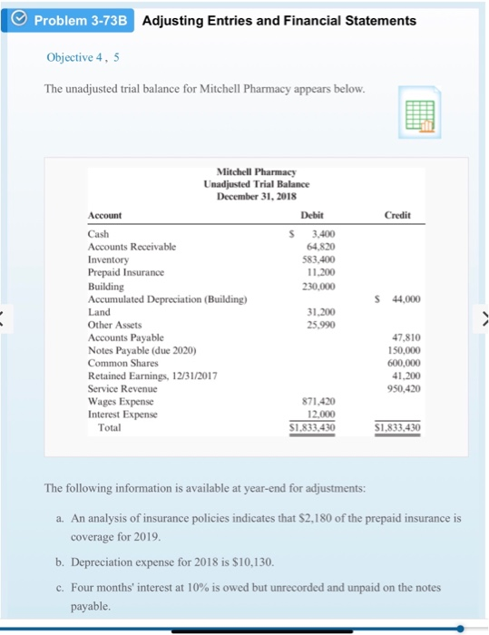 Solved Problem 3-73B Adjusting Entries And Financial | Chegg.com