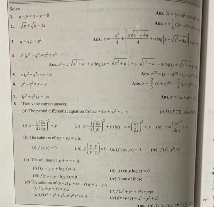 Solved Solve The Following Partial Differential Equations 1 Chegg Com