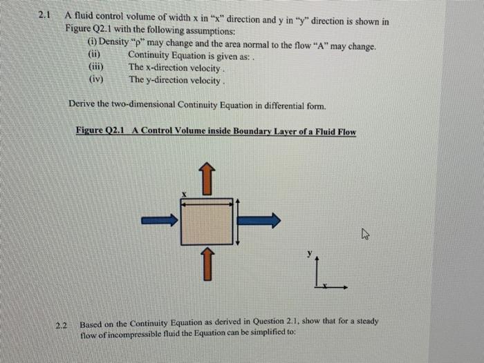 Solved 2.1 A fluid control volume of width x in 