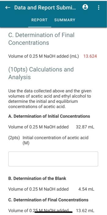 Solved + Data and Report Submi... 0 REPORT SUMMARY | Chegg.com