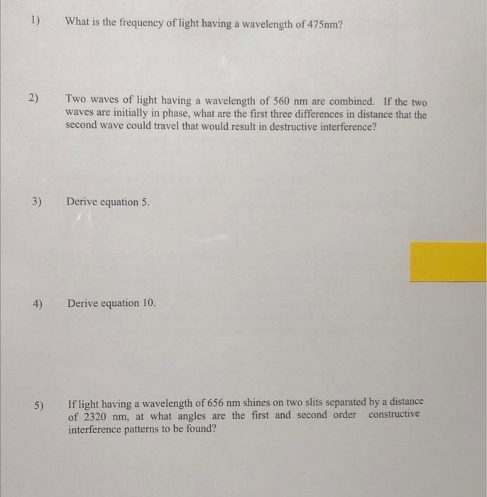 Solved 1) What is the frequency of light having a wavelength | Chegg.com