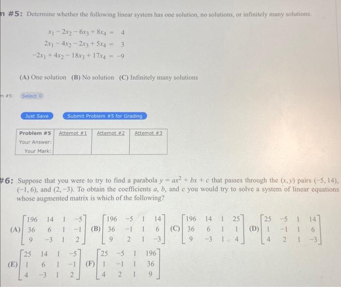 Solved \#5: Determine Whether The Following Linear System | Chegg.com