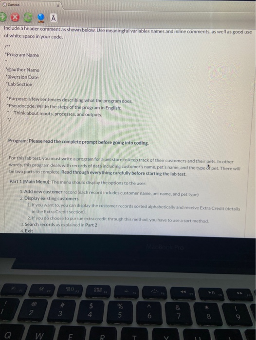Solved Canvas Include a header comment as shown below. Use | Chegg.com